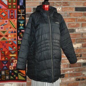 Columbia Midi Black Hooded Puffer Jacket Coat XXXL